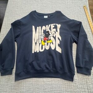 Disney Mickey Mouse Sweatshirt Mens Large Navy Graphic Spellout Disney World